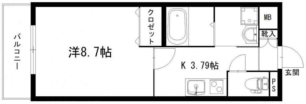 【間取】　バス・トイレ別、独立洗面台付きの１Ｋ♪